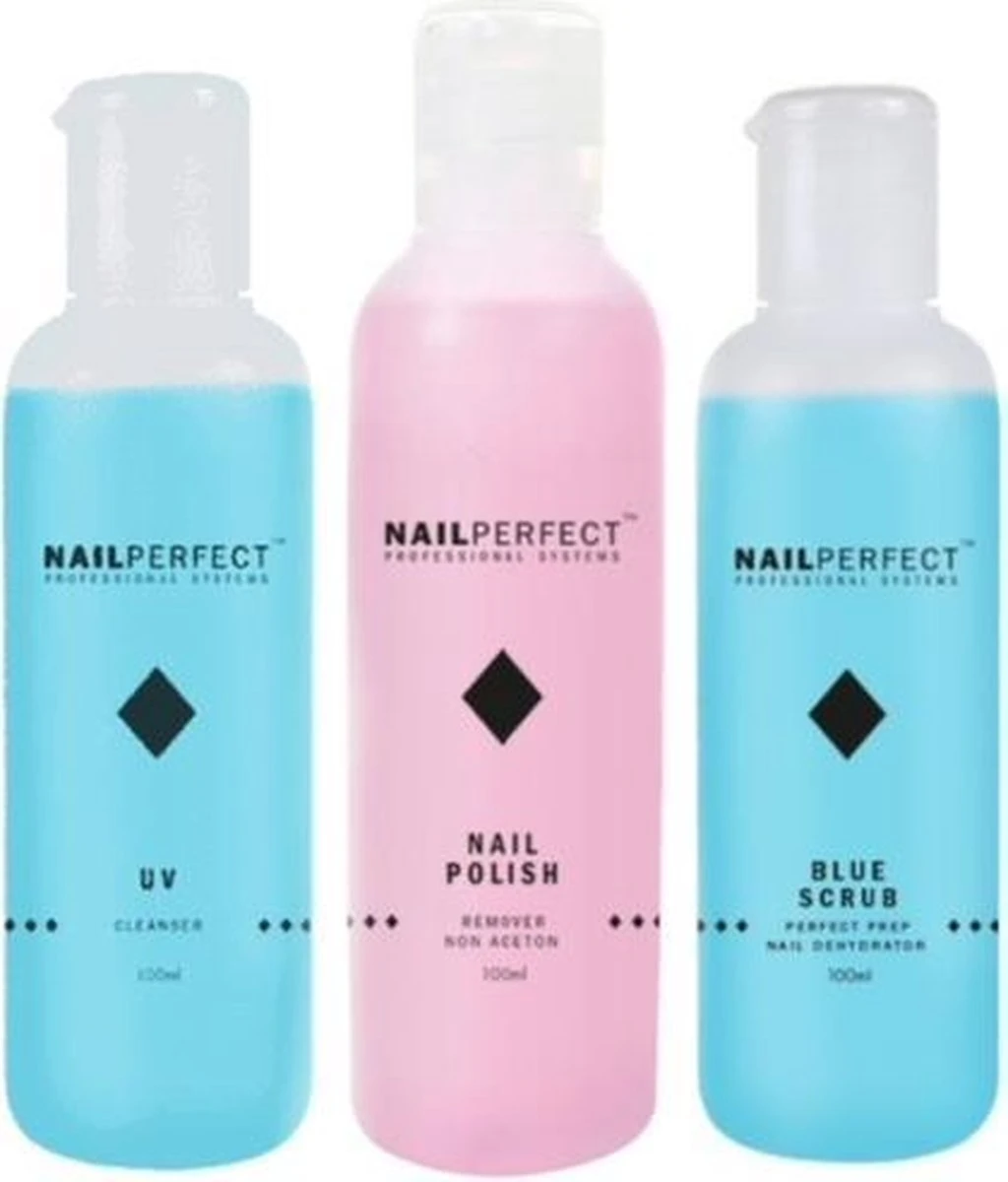 Nagel vloeistoffen Set voor het voorbereiden en verwijderen van Gel nagels - UV Cleanser - Remover - Blue Scrub - 300 ml Nagel Vloeistoffen Set Voor Het Voorbereiden En Verwijderen Van Gel Nagels - UV Cleanser - Remover - Blue Scrub - 300 Ml -Nagelbenodigdheden 1024x1200 1