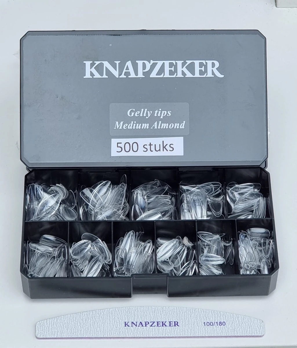 Knapzeker Gelly Tips Medium Almond 500 Stuks 12 maten - plaknagels met lijm in Doos + Knapzeker nagelvijl 100/180 - transparant nageltips full cover voor acryl - gel nails- nepnagels soak off Knapzeker Gelly Tips Medium Almond 500 Stuks 12 Maten - Plaknagels Met Lijm In Doos + Knapzeker Nagelvijl 100/180 - Transparant Nageltips Full Cover Voor Acryl - Gel Nails- Nepnagels Soak Off -Nagelbenodigdheden 1025x1200 3