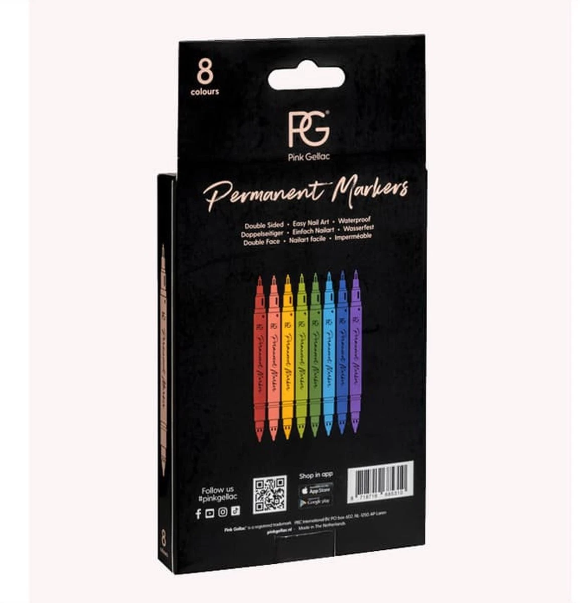 Pink Gellac - Permanent Marker Set - Nail-art pennen - Set van 8 regenboogkleuren - Waterproof Pink Gellac - Permanent Marker Set - Nail-art Pennen - Set Van 8 Regenboogkleuren - Waterproof -Nagelbenodigdheden