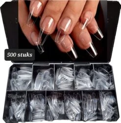 Knapzeker Gelly Tips Medium Coffin 500 Stuks 12 Maten Plaknagels Met Doos + Knapzeker Nagelvijl 100/180 - Transparant Nageltips Full Cover Voor Acryl - Gel Nails- Nepnagels Soak Off