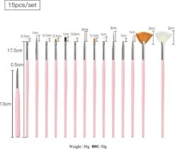 GUAPÀ - Penselen Set Roze Voor Nail Art / Acryl & Gel Nagels - Professional Nail Brushes - 15 Delig -Nagelbenodigdheden 1200x1020