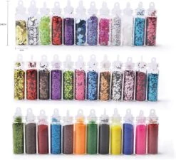 Merkloos 48 Verschillende Flesjes Nagel Decoratie Met Glitters En Sticker - Nail Art - Nagelversiering - Cadeau Tip -Nagelbenodigdheden 1200x1091