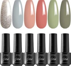 Lovae Cosmetics Gellak - 6-delige Set - Gel Nagellak - Coral Green - Gellac - 8ML