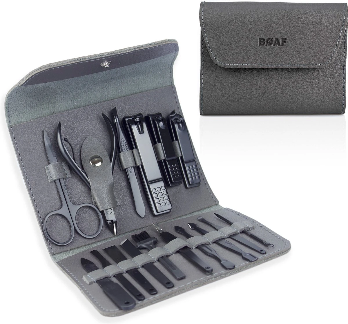 Luxe 16-delige | Manicure set | Met lederen opbergetui | Manicureset | Nagelknipper | Grijs Merkloos Luxe 16-delige | Manicure Set | Met Lederen Opbergetui | Manicureset | Nagelknipper | Grijs -Nagelbenodigdheden 1200x1117 6