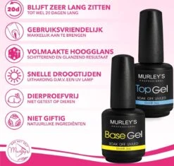 MURLEY’s Base & Top Coat Gellak Set- Acryl Basecoat & Topcoat - 2x 15ml - Gel Nagellak - Gelnagellak - UV / LED Lamp Gelnagels -Nagelbenodigdheden 1200x1141