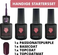 #PASSIONATEPURPLESERIE - Influence Gellac - Paarse Gellak - Gellak UV - UV Gellak - Gel Nagellak - Basecoat - Topcoat - Topcoatmat - No Wipe - Startersset - Kado Vrouw - Valentijns Cadeau - Kado Voor Haar - 4 X 10 Ml