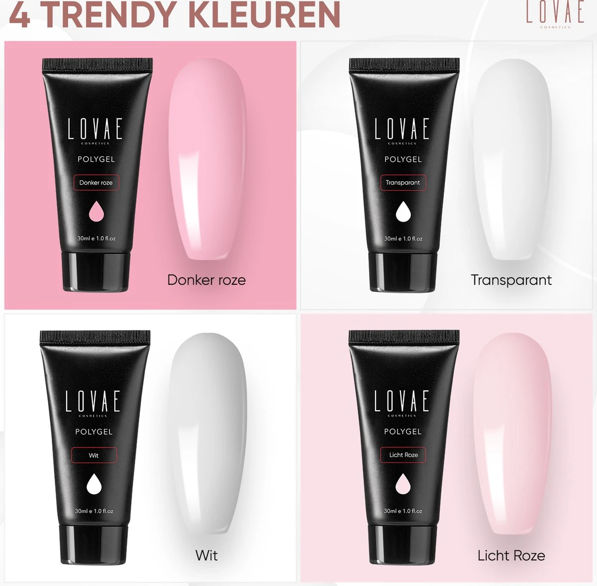 Lovae Cosmetics Polygel - Polygel Kit - Nagels Starterspakket - Nageltips - Builder gel - Set van 4 kleuren - 4 x 30 gr Lovae Cosmetics Polygel - Polygel Kit - Nagels Starterspakket - Nageltips - Builder Gel - Set Van 4 Kleuren - 4 X 30 Gr -Nagelbenodigdheden