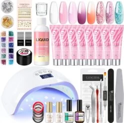 Polygel- Polygel Kit- Polygel Nagels- Polygel Starter Set - RH0594： Thin Nail File 1 Grey Nail File 1 48W White Nail Dryer Helmet Lamp 220V 1 Curved Tweezers 1 Glass Cup 1 Cuticle Fork 1 Cuticle Pusher 1 Nail Cutter 1 Dual End Nail Brush 1 8G Nail Gl -Nagelbenodigdheden 1200x1191 3
