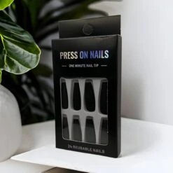 Merkloos Press On Nails - Nep Nagels – Zwart - Matte - Coffin - Manicure - Plak Nagels - Kunstnagels Nailart – Zelfklevend -Nagelbenodigdheden 1200x1200 302