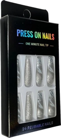 Merkloos Press On Nails - Nep Nagels - Silver - Almond - Coffin - Plak Nagels - Kunstnagels Nailart - Zelfklevend -Nagelbenodigdheden 532x1200 1