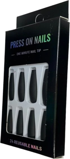 Merkloos Press On Nails - Nep Nagels – Zwart - Matte - Coffin - Manicure - Plak Nagels - Kunstnagels Nailart – Zelfklevend -Nagelbenodigdheden 532x1200