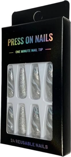 Merkloos Press On Nails - Nep Nagels - Silver - Almond - Coffin - Plak Nagels - Kunstnagels Nailart - Zelfklevend -Nagelbenodigdheden 542x1200