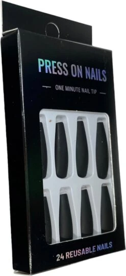 Merkloos Press On Nails - Nep Nagels – Zwart - Matte - Coffin - Manicure - Plak Nagels - Kunstnagels Nailart – Zelfklevend -Nagelbenodigdheden 547x1200
