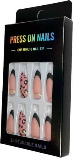 Merkloos Press On Nails - Nep Nagels - Roze Zwart - Almond - Manicure - Plak Nagels - Kunstnagels Nailart - Zelfklevend -Nagelbenodigdheden 559x1200 1