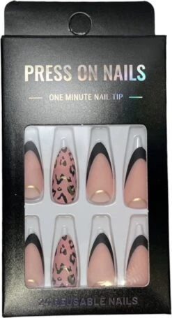 Merkloos Press On Nails - Nep Nagels - Roze Zwart - Almond - Manicure - Plak Nagels - Kunstnagels Nailart - Zelfklevend -Nagelbenodigdheden 652x1200