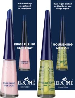 Herome Combi-Pack Voedende Nagelolie & Ridge Filling Base Coat (Nourishing Nail Oil & Ridge Filling Base Coat) - Herstelt Nagels, Maakt De Nagels Veerkrachtig & Vult Oneffenheden Op. Maakt De Nagel Egaal En Glad - 2*10ml. -Nagelbenodigdheden 925x1200 1