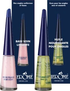 Herome Combi-Pack Voedende Nagelolie & Ridge Filling Base Coat (Nourishing Nail Oil & Ridge Filling Base Coat) - Herstelt Nagels, Maakt De Nagels Veerkrachtig & Vult Oneffenheden Op. Maakt De Nagel Egaal En Glad - 2*10ml.