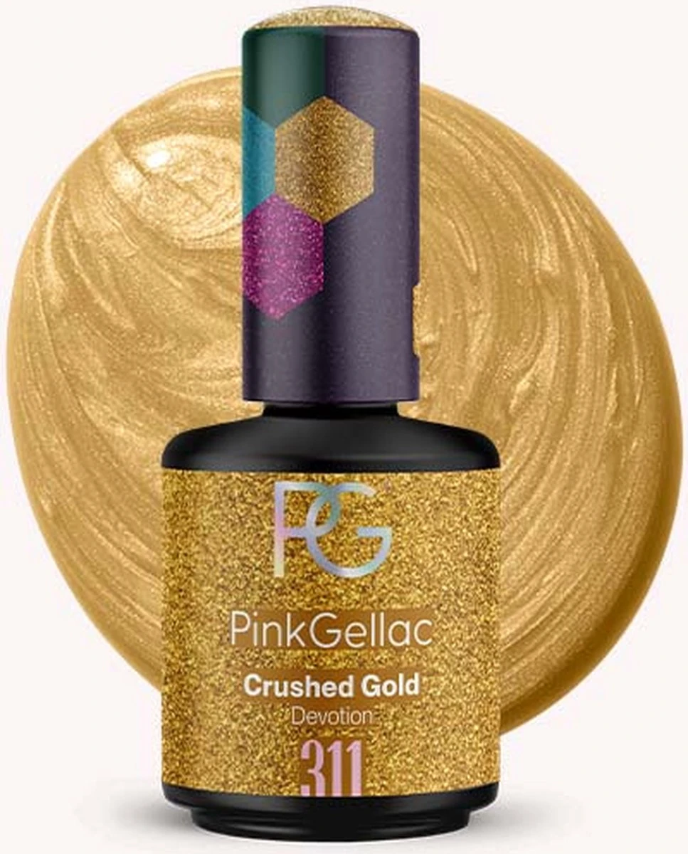 Pink Gellac - Crushed Gold - Gellak - Vegan - Goud - Glanzend - 15ml Pink Gellac - Crushed Gold - Gellak - Vegan - Goud - Glanzend - 15ml -Nagelbenodigdheden